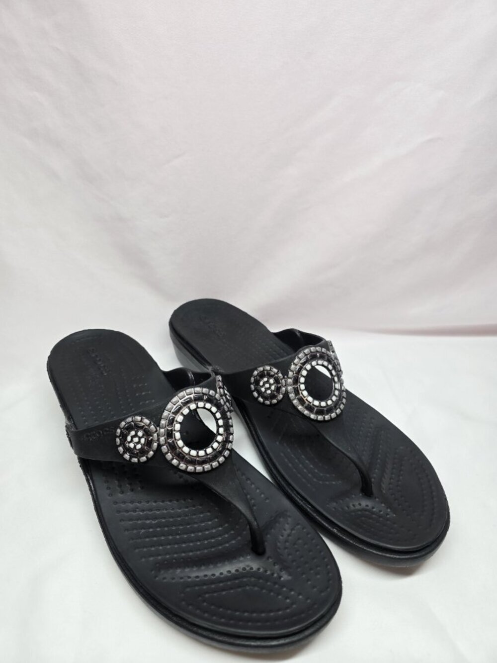 Crocs Sanrah Diamante Embellished Wedge Flip Flop Womens Size 11 Black